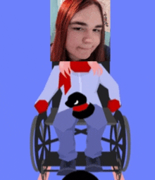 a cartoon of a girl in a wheelchair with a top hat