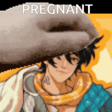 a pixel art drawing of a man with the word pregnant on it