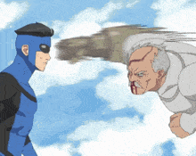 a cartoon of a man in a blue suit and a man in a white suit