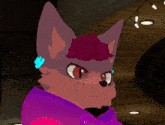 a close up of a furry character with a purple sweater