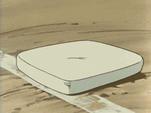 a cartoon drawing of a person jumping over a white base