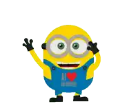 a cartoon minion wearing a blue shirt that says i am burger