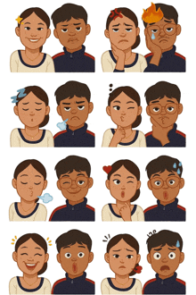 a cartoon of a boy and a girl with different expressions