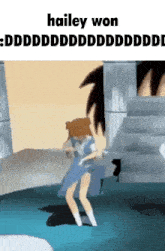a cartoon of hailey dancing in a pool of water