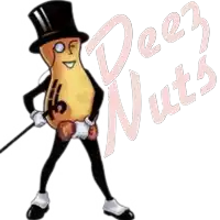 a cartoon peanut wearing a top hat and holding a cane with deez nuts written on the bottom