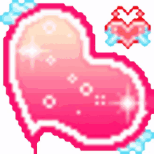 a pixel art drawing of a pink heart with a red heart in the background