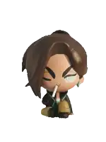 a figurine of a girl with brown hair and green eyes smoking a cigarette