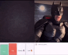 a man in a batman costume is talking to someone on a video call