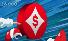 a red circle with a dollar sign in a diamond on it
