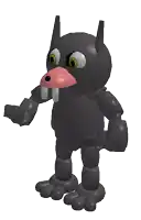 a cartoon character with big teeth and a pink mouth