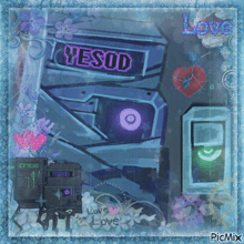 a painting of a robot with the word yesid on it