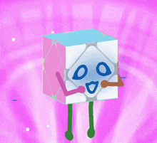 a cartoon drawing of a cube with a face and arms