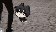 a cartoon character with a cat 's ears is walking on a sidewalk