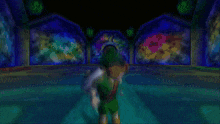 a video game character with blue hair is surrounded by purple smoke