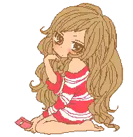 a pixel art of a girl in a red and white striped shirt