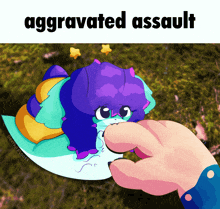 a picture of a cartoon character with the words aggravated assault on it