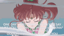 a picture of a sailor moon character with the words one day i just wanna hear you say like you