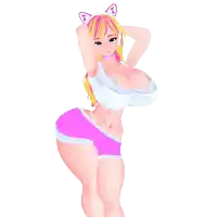 a cartoon girl with a cat ear headband and shorts