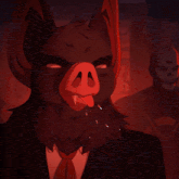 a man in a suit and tie is holding a gun in front of a skull