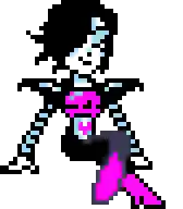 a pixel art drawing of a person in a pink and black outfit