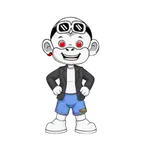 a cartoon monkey wearing a jacket and shorts with the word hot on the side