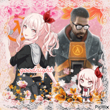 a picture of a girl and a man with the words goodnight on the bottom