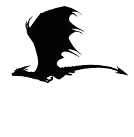 a black silhouette of a dragon flying on a white background