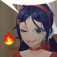a close up of a anime girl with a speech bubble .