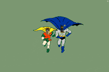 a cartoon drawing of batman and robin with the letter r on their chests