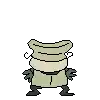 a pixel art drawing of a frog wearing a mask and a hood .