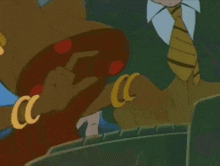 a cartoon character is wearing a yellow tie and a pair of yellow rings with the letter c on them
