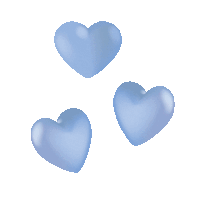 three blue hearts on a white background with a shadow
