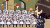 a cartoon of a man standing in front of a bunch of girls with the name drmovie written on the bottom