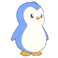 a blue and white penguin with a yellow beak is standing on a white background