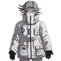 a drawing of a person wearing a jacket with the word hsdd on it