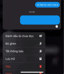 a screenshot of a text message with a blue box that says m het tc voi i t roi a