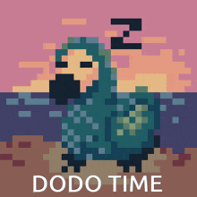 a pixel art of a dodo with the words dodo time written below it
