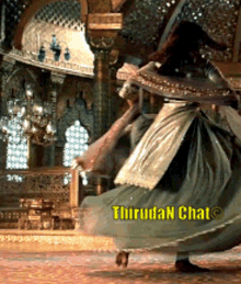 a woman in a green dress is dancing in a room with the words thiruda n chat on the bottom