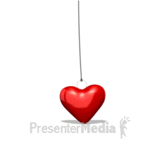 a red heart hanging from a string with the presentermedia logo