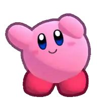 a pink cartoon character with blue eyes and a smile on his face