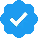 a blue circle with a white check mark inside of it