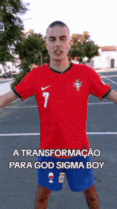 a man is wearing a red nike jersey with the number 7 on it