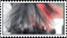 a close up of a person 's hair with a red stripe in the middle .
