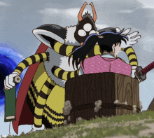a cartoon drawing of a monster holding a woman