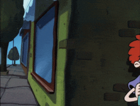 Pepper Ann nervously looks around a corner to check if the coast is clear
