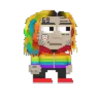 a pixel art drawing of a man with the number 69 on his forehead