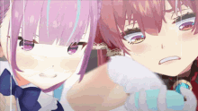a girl with purple hair and a girl with red hair