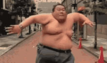 funny fat guy bounce run slow mo