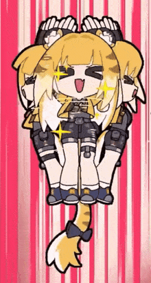 a cartoon drawing of a girl with a cat ear and tail