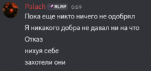 a screenshot of a conversation between palach and rlrp with the time of 0:59
